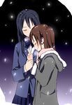  bad_id bad_pixiv_id blush brown_hair closed_eyes copyright_request haru_(calipur) holding_hands multiple_girls snowing yuri 
