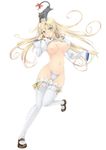  :o absurdres archbishop blonde_hair blue_eyes blush breasts cat cropped_jacket groin highres large_breasts long_hair navel nipples object_on_head open_mouth ragnarok_online simple_background solo standing standing_on_one_leg strapless_bottom thighhighs underwear vicsen-u5 white_background white_legwear 