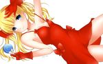  bad_id bad_pixiv_id blonde_hair blue_eyes blush bow breasts candy cleavage food gloves hair_bow lollipop lying on_back original red_skirt saikawa_yusa skirt small_breasts smile twintails 