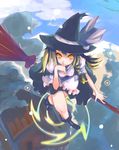  blonde_hair braid broom chin_rest flying hat kirisame_marisa lips solo tatwuku touhou witch_hat yellow_eyes 