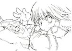  animal animal_ears aruruw hair_tubes highres lineart looking_back monochrome mukkuru solo tiger utawareru_mono yoshi0702 