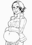  bb_(baalbuddy) breasts cleavage glasses greyscale gyakuten_saiban hair_ornament hairclip jacket large_breasts monochrome non-web_source open_clothes open_jacket pregnant short_hair smile suzuki_mako tank_top 