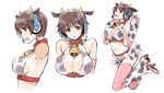  animal_ears animal_print bell bell_collar breasts brown_eyes brown_hair cleavage collar cow_bell cow_ears cow_horns cow_print frilled_skirt frills headset horns idolmaster idolmaster_cinderella_girls large_breasts morihito oikawa_shizuku pink_legwear short_hair sideboob skirt thighhighs 