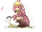  ant_hill blue_eyes boots dress hair_rings hat knee_boots magnifying_glass non-web_source panties_(pantsu-pirate) pink_hair pipe sherlock_shellingford solo squatting tantei_opera_milky_holmes 