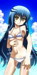  1girl awa bikini blue_hair breasts female long_hair nurarihyon_no_mago outdoors sky solo swimsuit yellow_eyes yuki_onna_(nurarihyon_no_mago) 