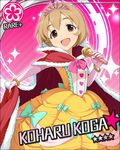  :d artist_request blonde_hair bracelet brown_eyes cape card_(medium) character_name dress elbow_gloves flower flower_(symbol) gloves idolmaster idolmaster_cinderella_girls jewelry koga_koharu microphone official_art open_mouth short_hair smile solo star tiara 