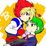  b-daman b-densetsu!_battle_b-daman blue_eyes butler cain_mcdonnell fingerless_gloves gloves green_eyes green_hair joshua_(b-daman) multiple_boys necktie zw02 