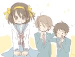  2boys brown_eyes brown_hair closed_eyes kita_high_school_uniform koizumi_itsuki kyon multiple_boys rui_(helen) school_uniform serafuku short_hair suzumiya_haruhi suzumiya_haruhi_no_yuuutsu 