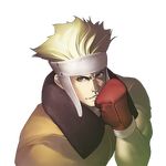  blonde_hair blue_eyes boxing_gloves boxing_headgear fighting_stance justin_the_electric_thunder male_focus muscle official_art profile solo tomoyuki_kotani transparent_background yatagarasu_(game) 