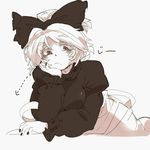  alternate_costume arm_support bow chin_rest eyebrows face frown hair_bow iroyopon kurodani_yamame looking_at_viewer monochrome nail_polish ribbon short_hair sketch solo staring sweater thick_eyebrows touhou 