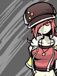  1girl breasts grey_background hat misaki_shiki red_eyes red_hair solo subarashiki_kono_sekai tears 