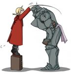  alphonse_elric armor brothers edward_elric flamel_symbol full_armor fullmetal_alchemist height_difference lowres pai_(1111) petting siblings suitcase 