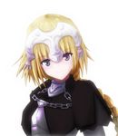  armor blonde_hair bloom braid capelet fate/apocrypha fate_(series) headpiece jeanne_d'arc_(fate) jeanne_d'arc_(fate)_(all) k23 long_hair purple_eyes simple_background single_braid solo white_background 