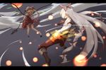  bad_id bad_pixiv_id battle boots crazy danmaku duel flandre_scarlet floating flying from_behind fujiwara_no_mokou full_moon glowing glowing_eye hair_over_one_eye kokotetsu laevatein letterboxed long_hair moon multiple_girls night pose short_hair touhou wings 