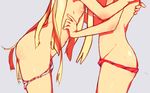  blonde_hair flat_chest head_out_of_frame hug kiss long_hair multiple_girls navel nipples original panties rakkou simple_background underwear very_long_hair yuri 