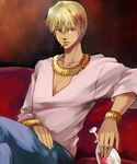  bad_id bad_pixiv_id blonde_hair bracelet cross cup drinking_glass fate/zero fate_(series) gilgamesh jewelry male_focus mouth_hold necklace red_eyes seojung wine_glass 