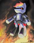  armor automaton blonde_hair equine fire friendship_is_magic hair horse john_joseco machine mammal mechanical mechanized multi-colored_hair my_little_pony orange_hair pony r-dash_5000 rainbow_dash_(mlp) rainbow_hair red_hair robot solo swag 