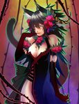  animal_ears bad_id bad_pixiv_id black_hair blood breasts cat_ears cat_tail cleavage elbow_gloves flower gloves hair_flower hair_ornament koga_(yamazaki) large_breasts long_hair original rose slit_pupils solo tail 
