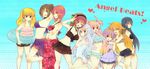  angel_beats! armpits bare_shoulders bikini blonde_hair blue_hair brown_eyes brown_hair casual_one-piece_swimsuit closed_eyes fang frilled_bikini frills green_eyes heart highres hisako_(angel_beats!) innertube irie_(angel_beats!) iwasawa juri_(nattoutomato) multiple_girls navel one-piece_swimsuit one_eye_closed open_mouth pink_eyes pink_hair print_sarong purple_eyes purple_hair purple_sarong red_sarong sarong sekine shiina_(angel_beats!) shorts silver_hair swimsuit tenshi_(angel_beats!) yui_(angel_beats!) yuri_(angel_beats!) yusa_(angel_beats!) 