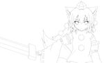  absurdres animal_ears baia detached_sleeves greyscale hat highres inubashiri_momiji lineart looking_at_viewer monochrome solo sword tail tokin_hat touhou transparent_background weapon wolf_ears wolf_tail 