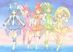  ^_^ aoki_reika blonde_hair blue_eyes blue_hair blue_skirt boots bow choker closed_eyes cure_beauty cure_happy cure_march cure_peace cure_sunny double_v green_choker green_hair green_skirt hair_flaps hino_akane_(smile_precure!) hoshizora_miyuki kise_yayoi knee_boots magical_girl midorikawa_nao multiple_girls one_eye_closed orange_choker orange_hair orange_skirt pink_bow pink_eyes pink_hair pink_skirt ponytail precure skirt smile smile_precure! thighhighs tiara toromi_chuuka twintails v white_legwear yellow_bow yellow_choker yellow_eyes yellow_skirt 