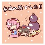  bad_id bad_pixiv_id chibi drooling gourd hairband hat horns ibuki_suika komeiji_satori multiple_girls ominaeshi_(takenoko) shameimaru_aya tokin_hat touhou 