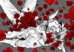  bad_id bad_pixiv_id closed_eyes fate/zero fate_(series) flower grey_background jacket male_focus partially_colored red_flower red_rose rose solo spot_color uryuu_ryuunosuke xrjingx 