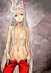  breasts cigarette fujiwara_no_mokou hair_censor hair_over_breasts long_hair nabeshima_tetsuhiro navel open_fly pants red_eyes scar silver_hair sketch small_breasts smoking solo topless touhou unzipped very_long_hair 