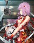  bare_shoulders breasts camera center_opening fingerless_gloves gloves guilty_crown hair_ornament hairclip hourainingyou long_hair monitor pink_eyes pink_hair profile recurring_image small_breasts solo yuzuriha_inori 