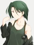  bad_id bad_pixiv_id bob_cut brown_eyes fate/zero fate_(series) glock green_hair gun handgun highres hisau_maiya imai_hiyoko off_shoulder short_hair solo tank_top weapon 