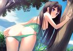  ass ayase_sayuki black_hair blush breasts cube kantoku long_hair nipples panties panty_pull scan swimsuit tree underwear undressing wet your_diary 