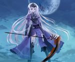  armor blue_eyes eucliwood_hellscythe jajanuba kore_wa_zombie_desu_ka? long_hair moon scythe weapon white_hair 