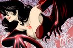  black_hair breasts cleavage detached_sleeves dress fullmetal_alchemist ghost_(mausuman34) grin lust medium_breasts red_dress red_eyes sideways_mouth smile solo tattoo 