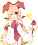  bat_wings blonde_hair demon_tail detached_sleeves devil_tail disgaea flonne flonne_(fallen_angel) heart hearts red_eyes ribbon tail thighhighs wings wink 