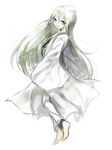  arnoul bad_id bad_pixiv_id barefoot enkidu_(fate/strange_fake) fate/strange_fake fate_(series) full_body green_eyes green_hair long_hair male_focus otoko_no_ko robe simple_background solo white white_background wide_sleeves 