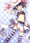  bad_id bad_pixiv_id green_eyes hat merry_nightmare midriff navel one_eye_closed purple_hair ribbon short_hair sie-sie solo striped striped_legwear thighhighs yumekui_merry 