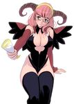  bad_id bad_pixiv_id black_legwear breasts chalice cleavage copyright_request demon_girl glasses horns large_breasts long_hair masao pink_eyes pink_hair solo thighhighs wings 