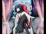  black_hair black_legwear feet flower foreshortening garter_straps hair_flower hair_ornament horns inu_x_boku_ss japanese_clothes kyougoku_touya long_hair miko no_shoes pov_feet red_eyes shirakiin_ririchiyo sitting solo thighhighs toes very_long_hair 