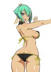  aquarion_(series) aquarion_evol ass bare_shoulders bikini breasts from_behind green_hair large_breasts looking_back open_mouth poin purple_eyes short_hair side-tie_bikini sideboob simple_background solo swimsuit white_background zessica_wong 