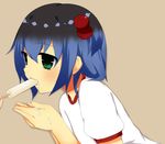  blue_hair cupping_hands feeding food gradient_hair green_eyes gym_uniform hair_bobbles hair_ornament highres kiki_(tsunya) male_focus md5_mismatch melting multicolored_hair otoko_no_ko out_of_frame popsicle ryoune_yami sexually_suggestive solo_focus sucking utau 