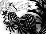  breasts dark_persona dark_sakura dress fate/stay_night fate_(series) greyscale hair_ribbon long_hair matou_sakura medium_breasts monochrome ribbon shaliva solo tattoo 