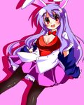  animal_ears breasts bunny_ears cleavage gin_(shioyude) large_breasts long_hair open_mouth pantyhose purple_hair red_eyes reisen_udongein_inaba skirt smile solo touhou 