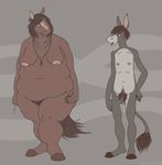  &dagger; ankh anthro ashes breasts brown_eyes brown_hair chubby cigarette donkey duo equine female hair horse male mammal moult nipples nude obese overweight size_difference skinny straight 