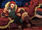  armor beard black_eyes black_hair cape facial_hair fate/zero fate_(series) juket male_focus multiple_boys red_eyes red_hair rider_(fate/zero) sandals size_difference waver_velvet 