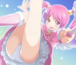  :d blush boots bow deyuuku gdgd_fairies hair_ornament knee_boots open_mouth panties pikupiku pink_eyes pink_hair smile solo twintails underwear upskirt wand wings 