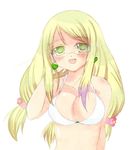  1girl bare_shoulders bikini blonde_hair breasts cleavage earrings glasses green_eyes jewelry long_hair luminous_arc luminous_arc_3 open_mouth shion_(luminous_arc) swimsuit 