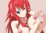  blue_eyes high_school_dxd large_breasts long_hair nyuuface red_hair rias_gremory smile sweat 