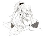  child chitose_yuma closed_eyes die_(die0118) drill_hair greyscale kiss long_hair mahou_shoujo_madoka_magica mahou_shoujo_oriko_magica md5_mismatch monochrome multiple_girls sakura_kyouko simple_background sitting sleeping tomoe_mami white_background yuri 