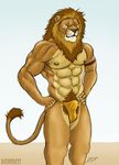  anthro beijinbeef biceps bulge feline lion male mammal muscles nipples pecs pose solo speedo swimsuit underwear 