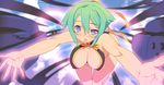  aquarion_(series) aquarion_evol bad_id bad_pixiv_id bare_shoulders blade_(galaxist) breasts cleavage green_hair large_breasts open_mouth outstretched_arms purple_eyes short_hair solo uneven_eyes zessica_wong 